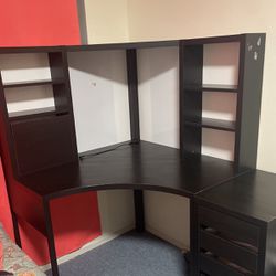 Corner Desk Black + Small Shelf
