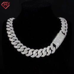 20 mm Moissanite Cuban Chain 925 Silver Platinum Plated 