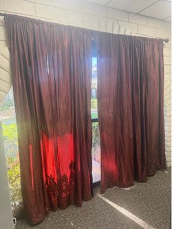 Burgundy Faux Silk Curtain Panels