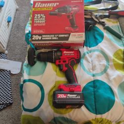 Bauer 20v Brushless 1/2" Compact Hammer Drill With New 5ah Battery 