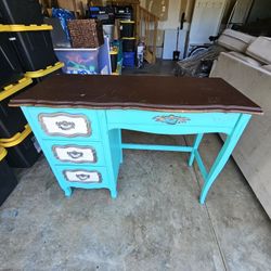 Vintage Writing Desk: Turquoise and Brown