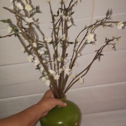 green Vase With Flowers 