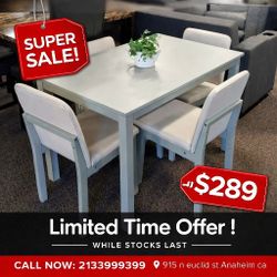 5 Piece Dining Table Set 47"W X 29.5"D  X 29.5" H