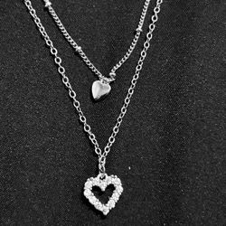 Sterling SilverTwo layers Double Heart CZ Pendant. 