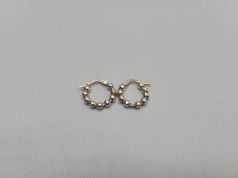 10K Three Tone Gold Bead Hoop Earrings