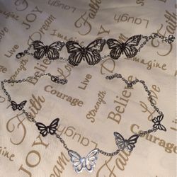 Butterfly Bracelet And Necklace Silver 