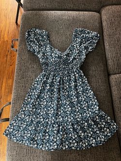 Navy Floral Flutter Sleeve Midi Dress