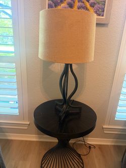 Iron black lamp with brown fabric shade