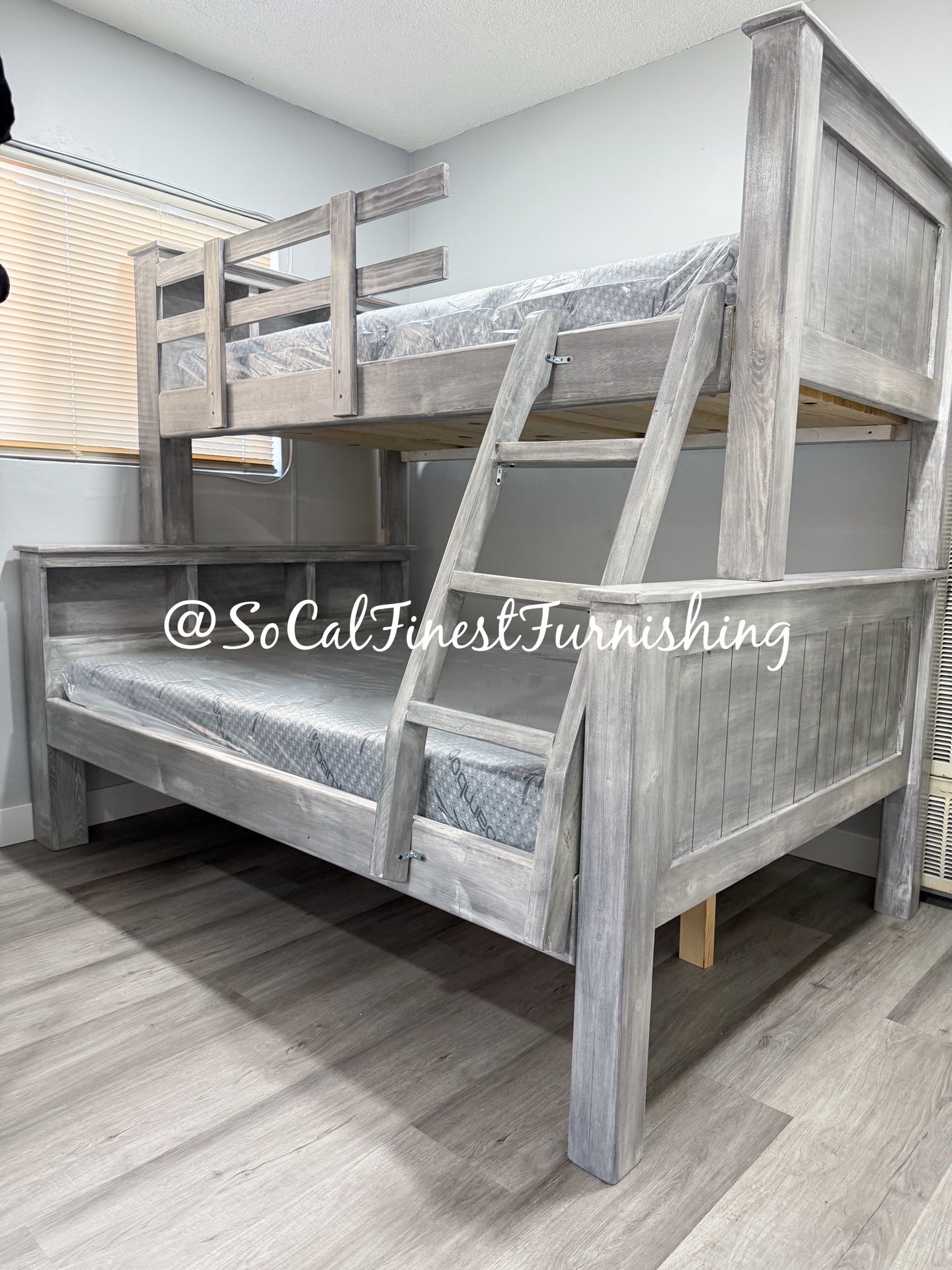 Twin Bunk Bed With Mattresses - Solid Wood