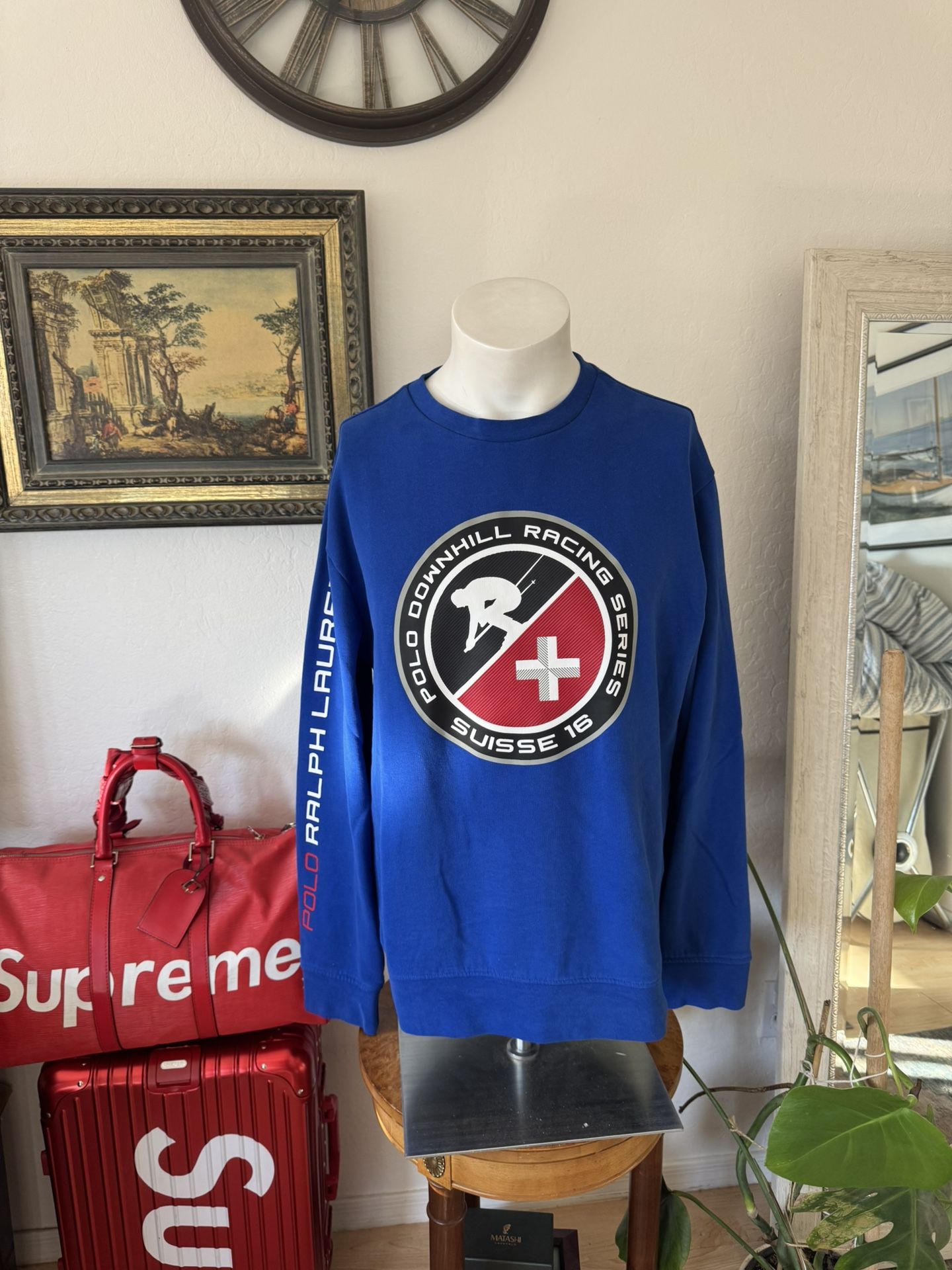 Polo Ralph Lauren Sweatshirt Mens L Blue Downhill Racing Series Suisse 16
