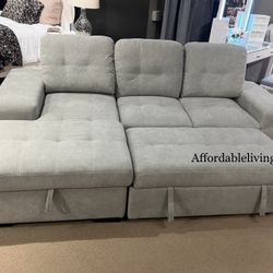 Light Grey Pullout Sectional W/ Storage Chaise 