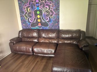 Brown Leather Sectional Sofa with Chaise