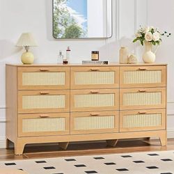 Rattan Chest of Dresser, Wooden Drawer Dresser, 9 Drawers  D-44
