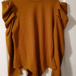 Perfectly Priscilla  Mustard Top with Ruffled Sleeves Bodysuit Size 2Xl