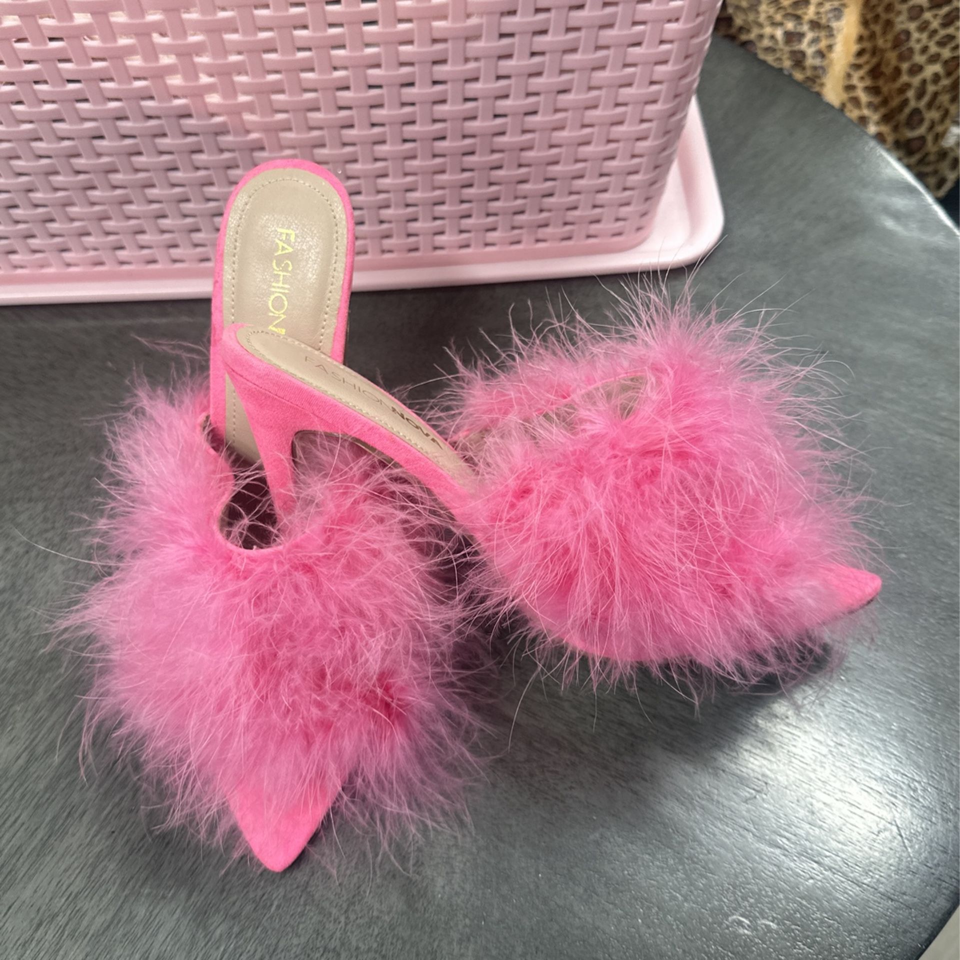 Pink fluffy Fashion Nova Heels 