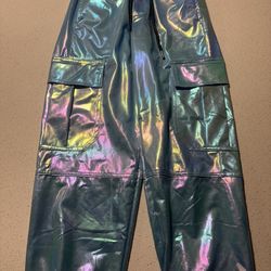 Iridescent holographic cargo joggers