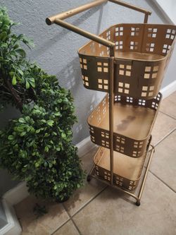 3-tier Gold Metal Rolling Storage Cart