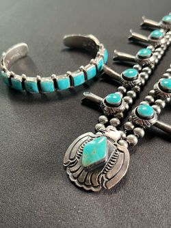 Rare Sterling Silver & Turquoise Necklace + E. Delgarito Bracelet Set