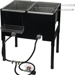 148,000 BTU High-Pressure Triple Basket Deep Fryer Dual Burner Propane LPG Fish Cooker Fry Basket Fryer Outdoor Catering, Events, Camping

