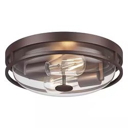 Oil Rubbed Bronze 2-Light Flush Mount Ceiling Light – Clear Glass Modern Fixture