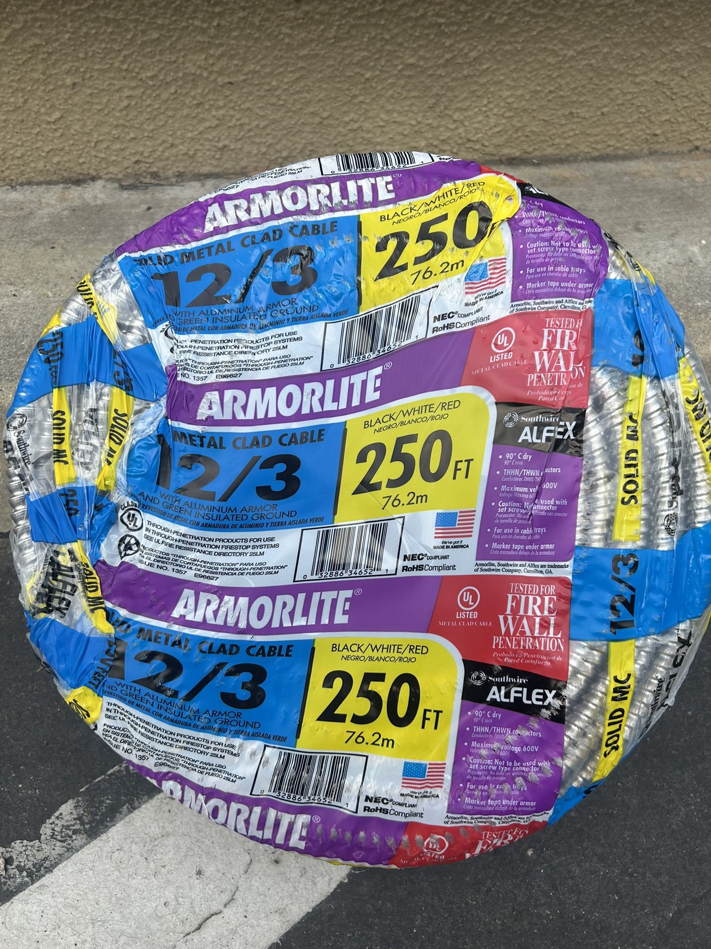 12/3 Solid MC Armorlite Cable Wire- 250ft