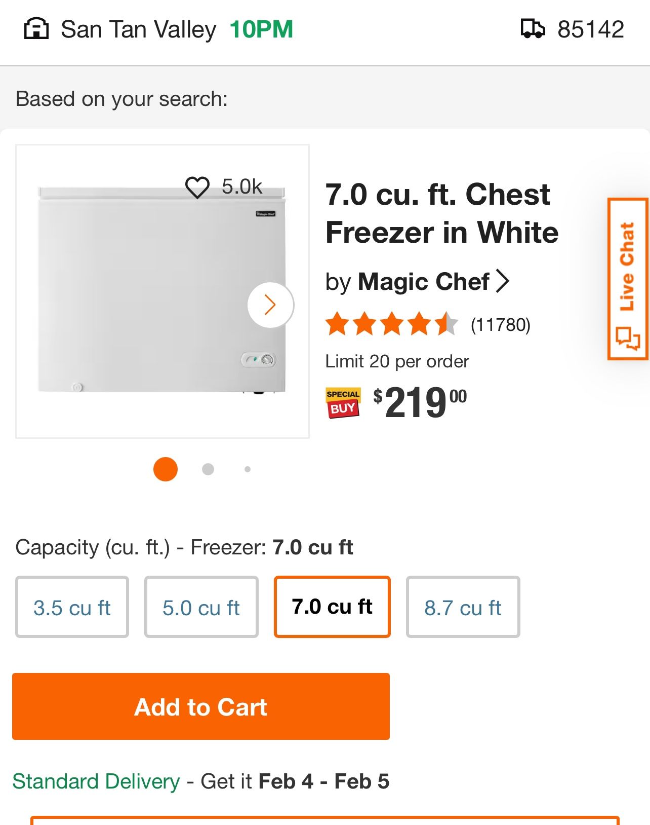 Freezer 7 Cubic Feet Magic Chef