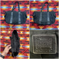 Vintage Coach Signature Jacquard Buckle Tote 6234 Black Canvas Leather