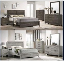 4- Pc Bedroom set Dresser,Mirror  Nightstand (1) Queen size bed frame  Not including Mattress and Box Sp
