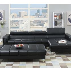 Black Faux Leather Sectional Sofa - Ottoman Sold Separately 