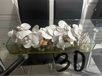 White Orchid Floral Arrangement in Glass Tray