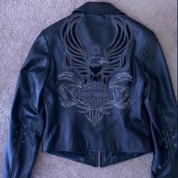 Harley Davison Women’s Medium ISIS Eagle Black Leather Jacket Mint Condition