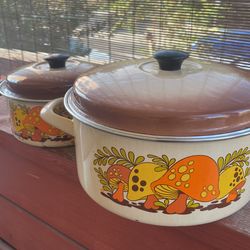 Vintage SEARS Boutique Merry Mushroom Enamel Pots