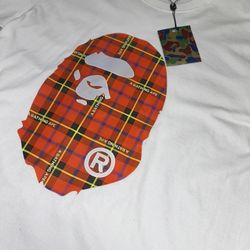 BAPE bathing Ape Striped Tee Logo Red/White (Size L)