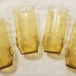 Vintage Set of 4 Anchor Hocking HERITAGE HILL HONEY GOLD Tumblers Glasses