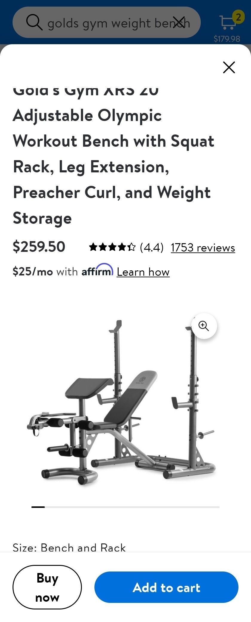 Golds Gym bench w/weights 