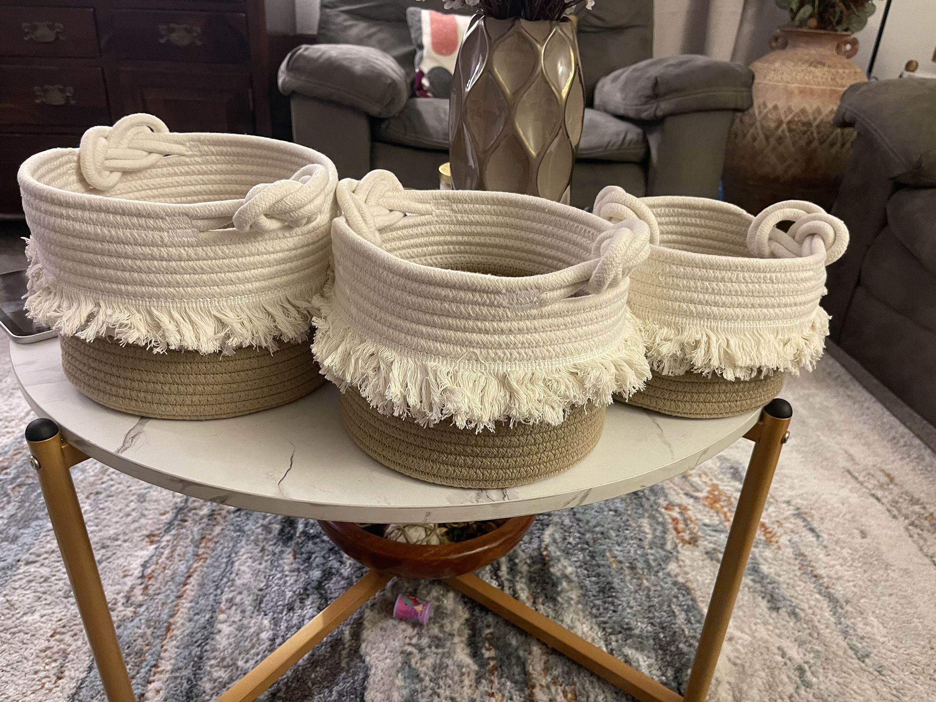3-piece Of Basket Set Rope Woven Organizing