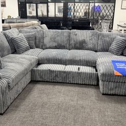 Light Gray Sofa Sectional Pull out set + Storage Chaise