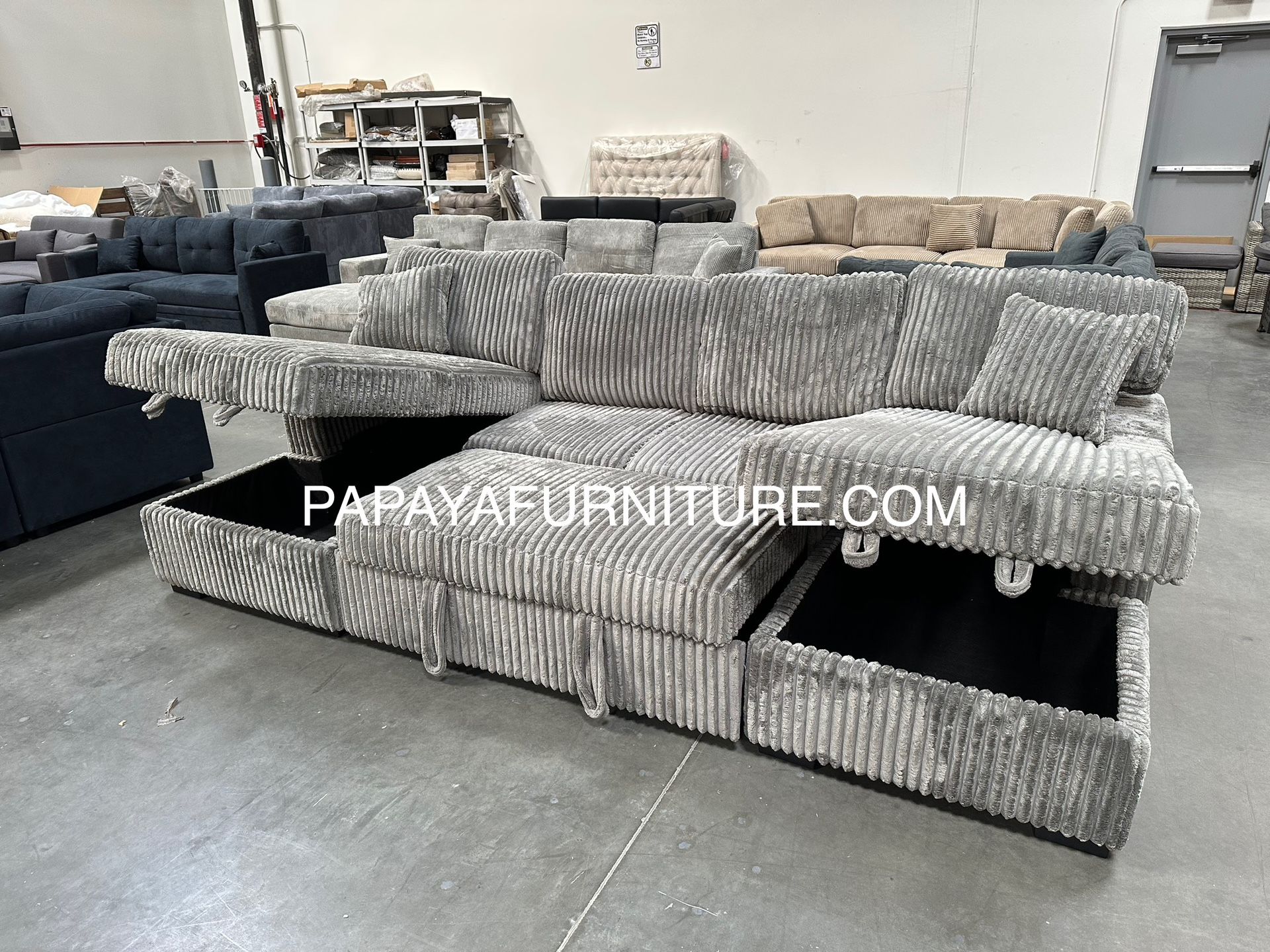 120” U Shaped Gray Sectional Sofa Bed With Storage Chaises, Sectionals, Sofa, Couch, Sectional Sofa With Storage, Sleeper Sofa. Sofabed, Sofa Bed, Se