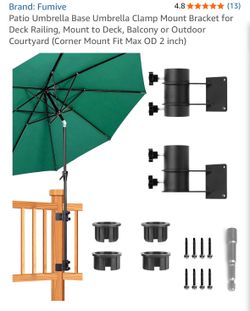 Patio Umbrella Base Umbrella Clamp Mount Bracket for Deck Railing, Mount to Deck, Balcony or Outdoor Courtyard (Corner Mount Fit Max OD 2 inch)