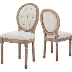 French Dining Chairs Set of 2,Mid Century Upholstered Dining Chairs with Rivet Decorated Round Backrest Solid Wood Frame,Farmhouse Dining Chairs for D