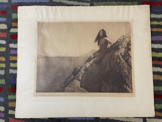 Vintage Edward S. Curtis photogravure Print "On the Shores of Clear Lake" -Plate 477
