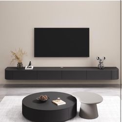 Floating TV Stand,86IN Wall Mounted TV Cabinet,TV Stand with Door, Modern TV Media Console Center Large Storage TV Shelf for Living Room/Bedroom (Blac