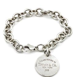 Large 8.5” Please Return to Tiffany Round Circle Tag Charm Bracelet AUTHENTIC