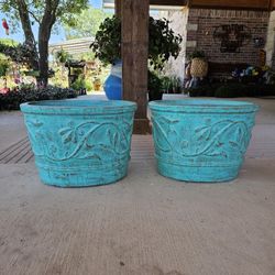 Oval Teal Blue Clay Pots . (Planters) Plants, Pottery, Talavera $65 cada una.