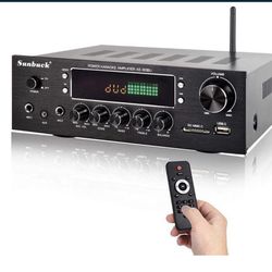 Wireless Bluetooth Home Audio Amplifier – 400W Dual Channel Home Theater Sound Compact Stereo Receiver System w/FM Radio, USB/SD, AUX, RCA, Mic in, Re