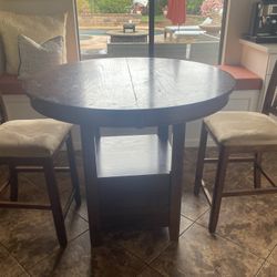 Rich Wood Kitchen Dining Table With Leaf And 4 Fabric Chairs