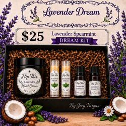 Homemade Organic Lavender Dream Kit Spearmint Lip Balm Hand Cream & Lavender Infused Oil Gift Set