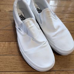 White Slip-On Vans - Size 12 - Men’s Shoe