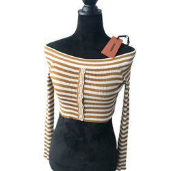 AUTHENTIC  MISSONI , WOMEN’S , METALLIC STRIPED, SILVER AND COOPER  CROP CARDIGAN 