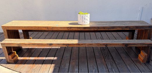 Rustic Wood Outdoor Table and Bench Set
